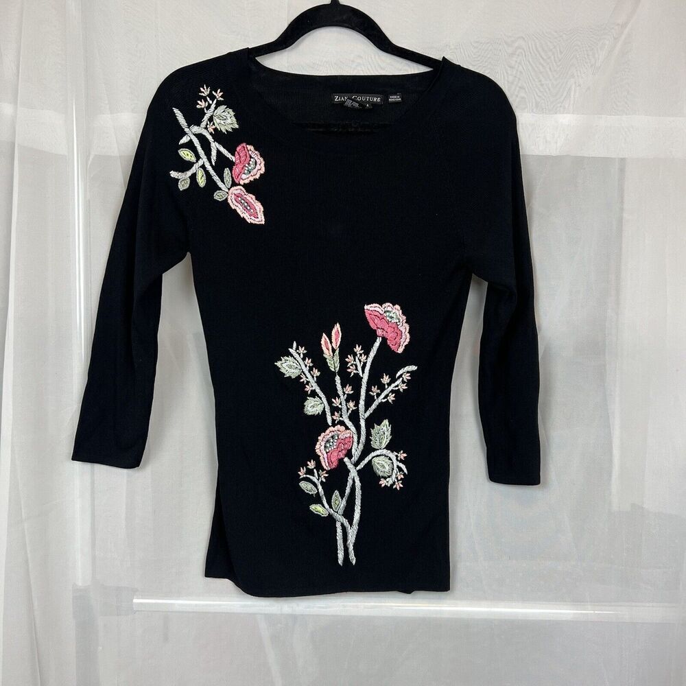 Ziani Couture sheer knit embroidered long sleeve Medium beaded whimsigoth y2k